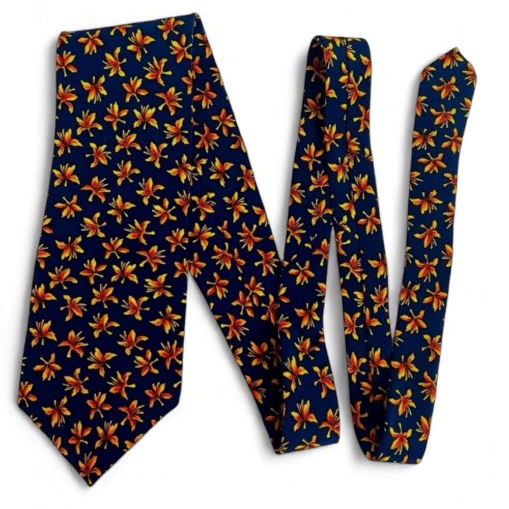 J. Garcia Landscape With Eye Collection Floral Silk Necktie Tie Blue Yellow NWOT